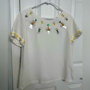 Banana Republic. Size XS. Drape back shirt with pineapple embellishment